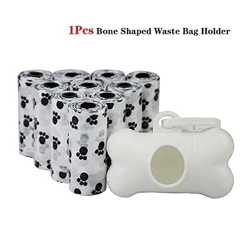 Pet Poop Bags Disposable Dog Waste Bags, Bulk Poop Bags with Leash Clip and Bone Bag Dispenser 5Roll(75Pcs) Bags with Paw Prints (Color : 6Pcs Set White)