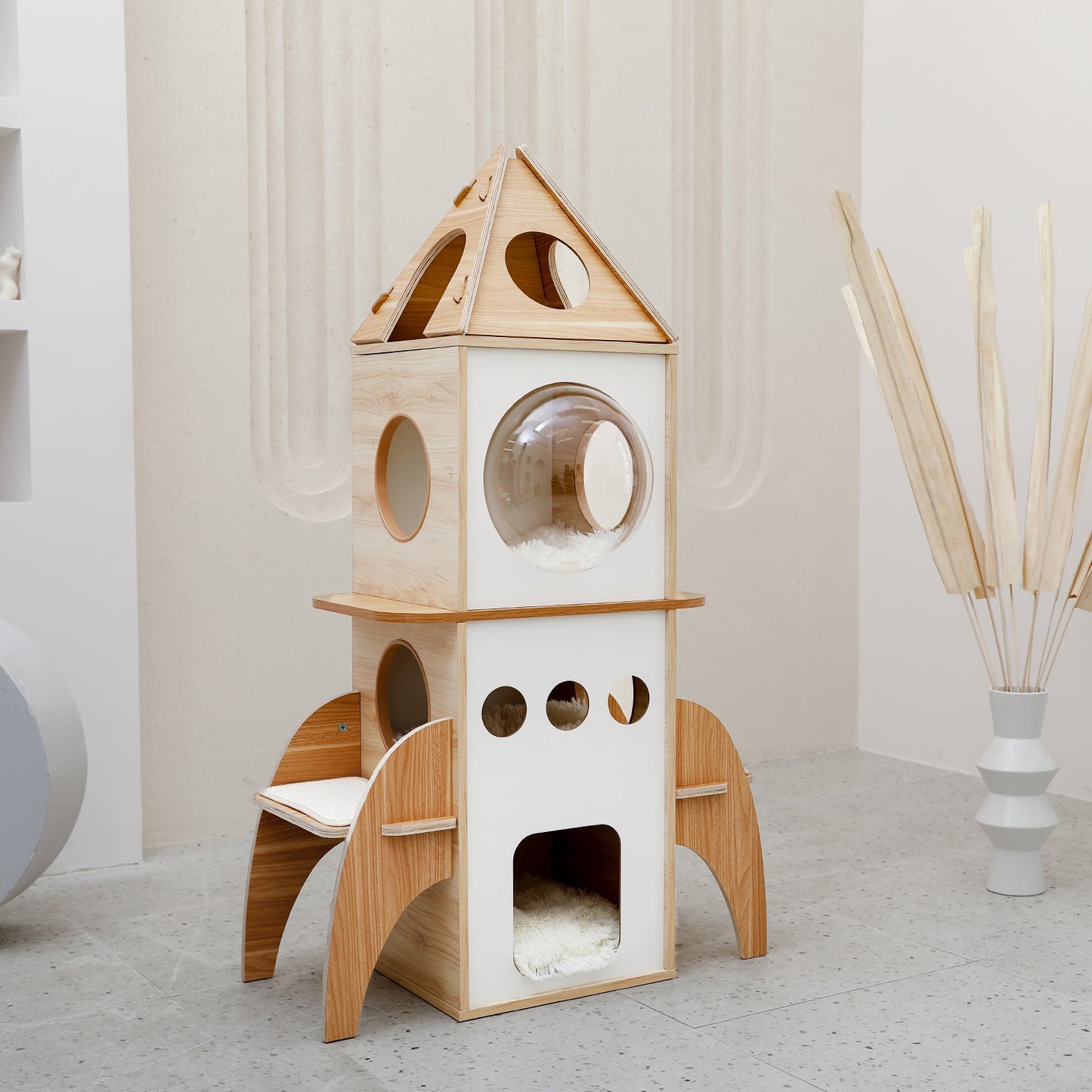 Let Your Cat Space Dream With One Of These Modern Multilevel Cat Rocket Post, Wooden Cat Tower Climbing Frame with Cozy Condos and A Luxuries Nest