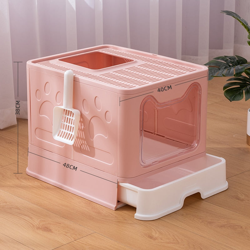 SHUANGMAO, Pet Cat Toilet, Fold Bedpan, Anti Splash, Cats Dog Drawer Tray with a Scooper, Clean Toilette Plastic Sand Box Supplies