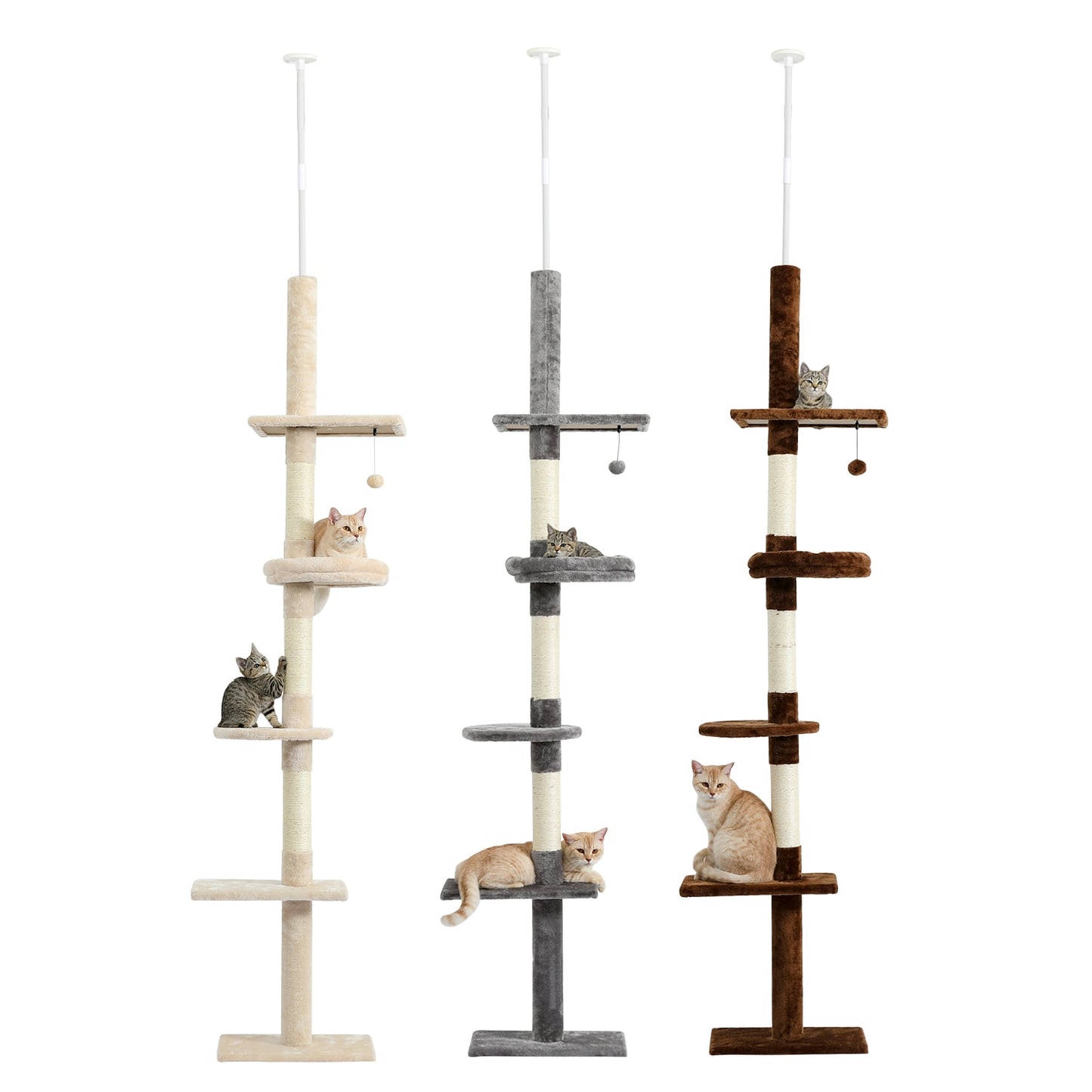 Luxury Cat Trees Tower, Multi-Level Floor to Ceiling Cat Tower, Large Hammock, With Scratching Posts