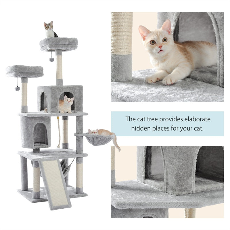 Large Sturdy Cat Tree with Multi-Level Cat Condos with Sisal Poles/Hammock