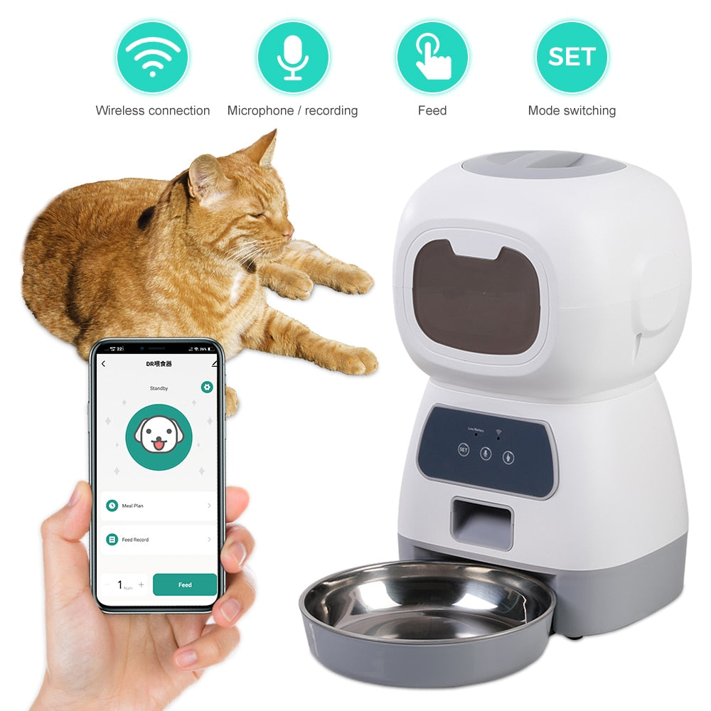 3.5L Automatic Pet Feeder Smart Food Dispenser For Cats/Dogs With Timer, Stainless Steel Bowl, Automatic Pet Feeder