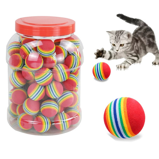 Rainbow EVA Cat Toys, Ball Interactive Cat Dog, Play/Chewing/Rattle/Scratch EVA Training Balls, Pet Toys Supplies