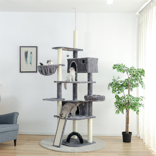 Luxury Cat Trees Tower, Multi-Level Floor to Ceiling Cat Tower, Large Hammock, With Scratching Posts