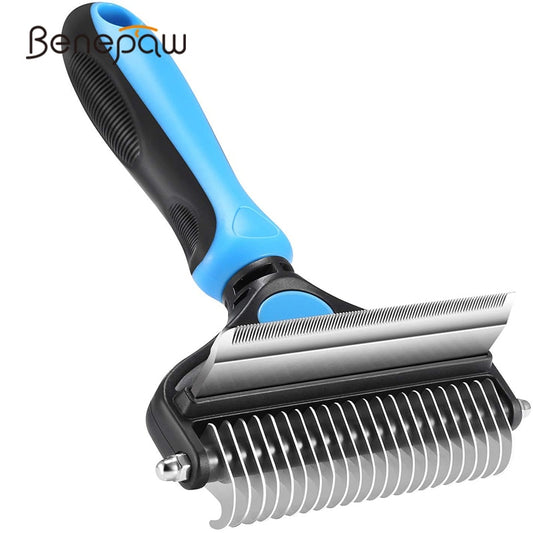 Professional Dog Comb, Rake 2 In 1 Safe Double-Sided Comfortable Handle Pet Grooming Brush