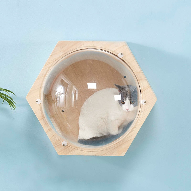 Wall-mounted Cat Climbing Frame, Cat Tree Hexagonal Space Capsule, Cat Wall Play House Cave, Kitten Toy Bed DIY Pet Furniture